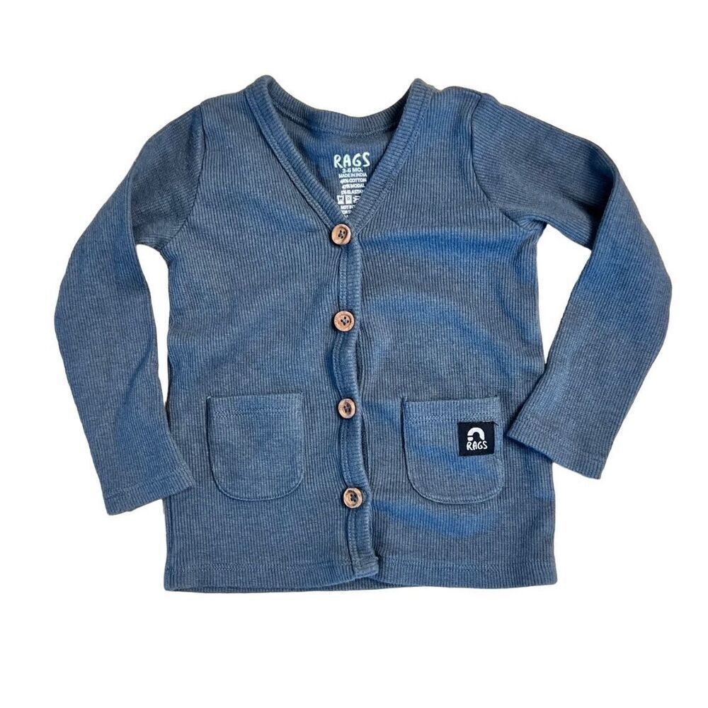 RAGS Blue‎ Gray (steel Blue) Ribbed Knit V-neck Cardigan 3-6 months